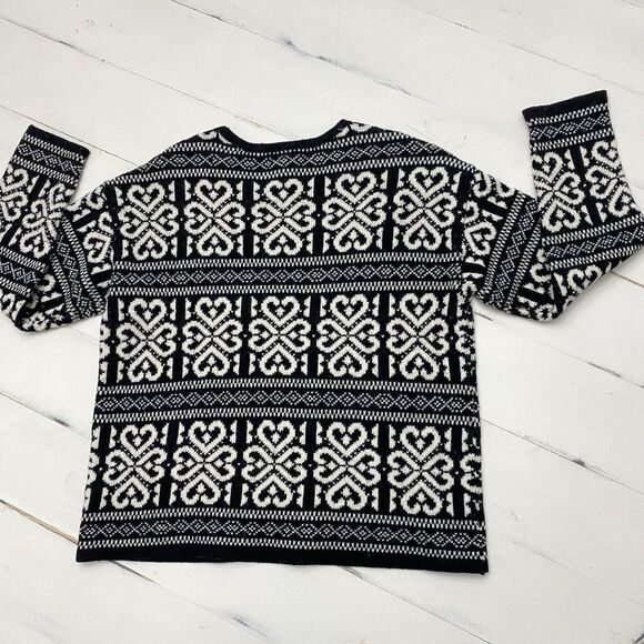 J Jill White Blackcream Nordic Celtic Hearts Wool Blend Sweater Women's Small - Picture 11 of 11